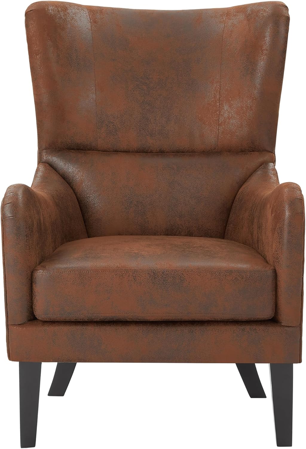 Christopher Knight Home Elber Mid-Century Modern Wingback Accent Chair, Faux Suede Upholstered Club Chair with Cushion, Wooden Living Room Lounge Chair for Reading, Relaxation, Brown