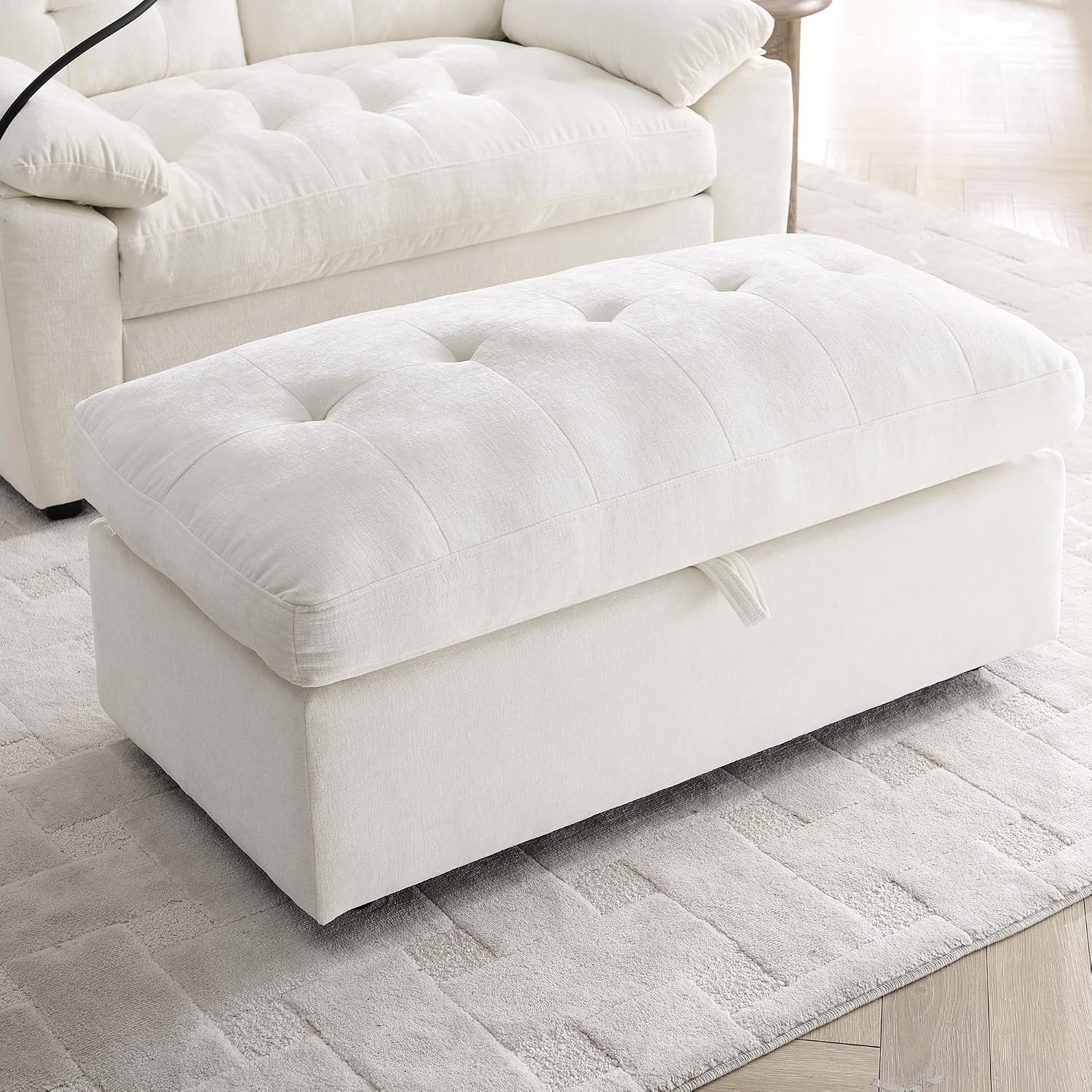 KEIKI 56' Oversized Chaise Lounge Chair Indoor with Storage Ottoman, USB Port &Phone Stand, Cloud Upholstered Chaise Lounge Recliner, Deep Seat Reading Couch Sofa Bed for Living Room Bedroom,Beige