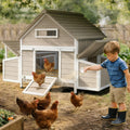 Ketive Large Chicken Coop for 2–4 Chickens Outdoor Poultry Cage Wooden Hen House with 6 Nesting Boxes, Reinforced Boxes, Dual Ramp Doors, Curved Wood Roof, Tray, Expandable (61.1'L x 38'W x 40.2'H)