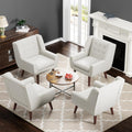 HUIMO Accent Chairs Set of 4, Upholstered Button Tufted Armchair, Linen Fabric Sofa Chairs for Bedroom, Living Room, Mid Century Modern Comfy Reading Chair (4, Beige)