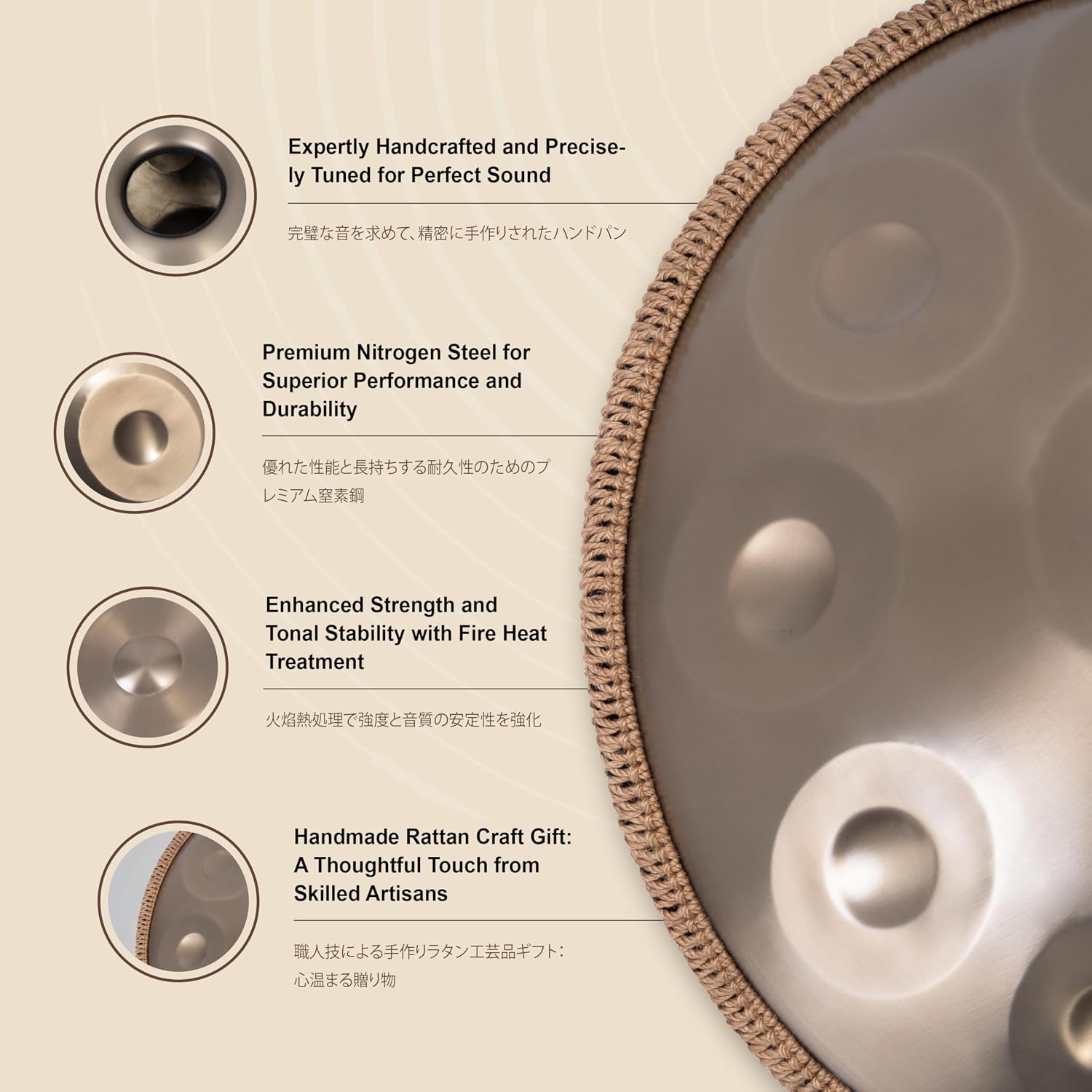 Handpan Drum - 22-Inch 9-Note D Kurd 440Hz - Hand Tuning Handpan - Includes Soft Bag, Mallets, Stand, Note Stickers, Cleaning Cloth - Artist Performance Video