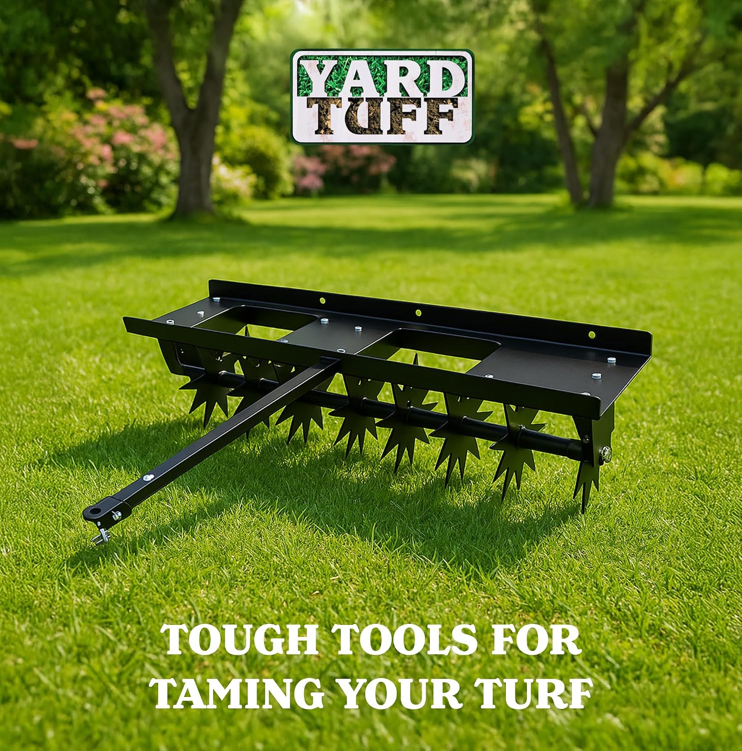 Yarn Stuff Spike Lawn Aerator, 40 Inch Wide Pin-Style Hitch with Weight Tray, Tiller for Gardening and Soil Penetration, Lawn Mower and ATV Compatible