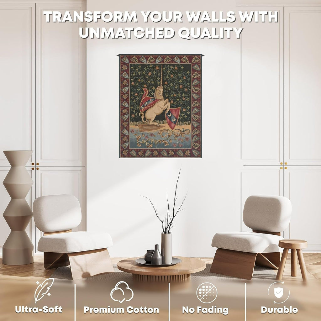 Charlotte Home Furnishings Inc. C Unicorn Medieval Italian Tapestry Wall Hanging 33 X 26 Inch Viscose Cotton And Polyester Blend Wall Art Woven In Italy Perfect For Home Decor And Wall Decor