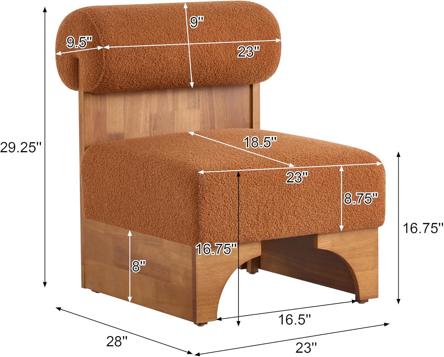 Christopher Knight Home Devon Modern Minimalist Boucle Fabric Upholstered Accent Chair,Wooden Lounge Chair with Rolled Backrest+Soft Padded Seat,Comfy Reading Chair,Living Room/Bedroom,Brownish Orange