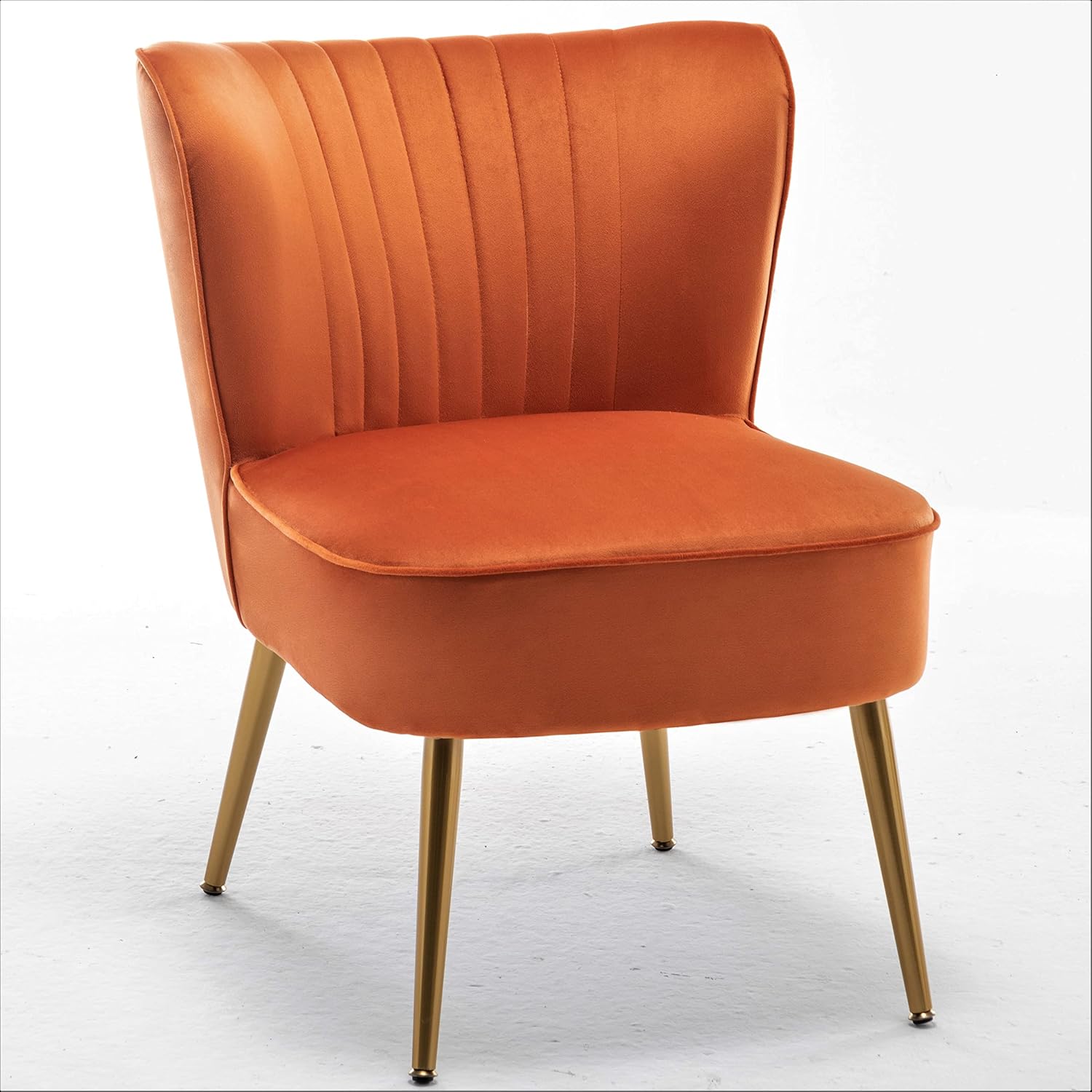 Container Furniture Direct Modern Velvet Accent Chair for Living Room, Bedroom, or Entryway, Stylish and Comfortable Armless Design with Metal Legs, Orange Red