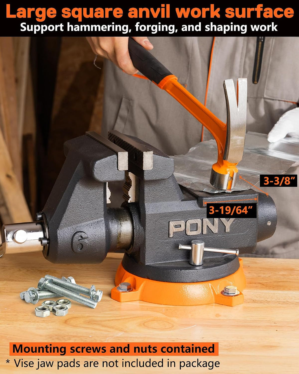 PONY 6 Inch Heavy Duty Bench Vise 8800LBS Clamping Force, Pro Workshop Workbench Vise with 360-Degree Rotatable Base and Anvil, 6-inch Jaw Opening and Width for Woodworking, Drilling, Pipe Cutting