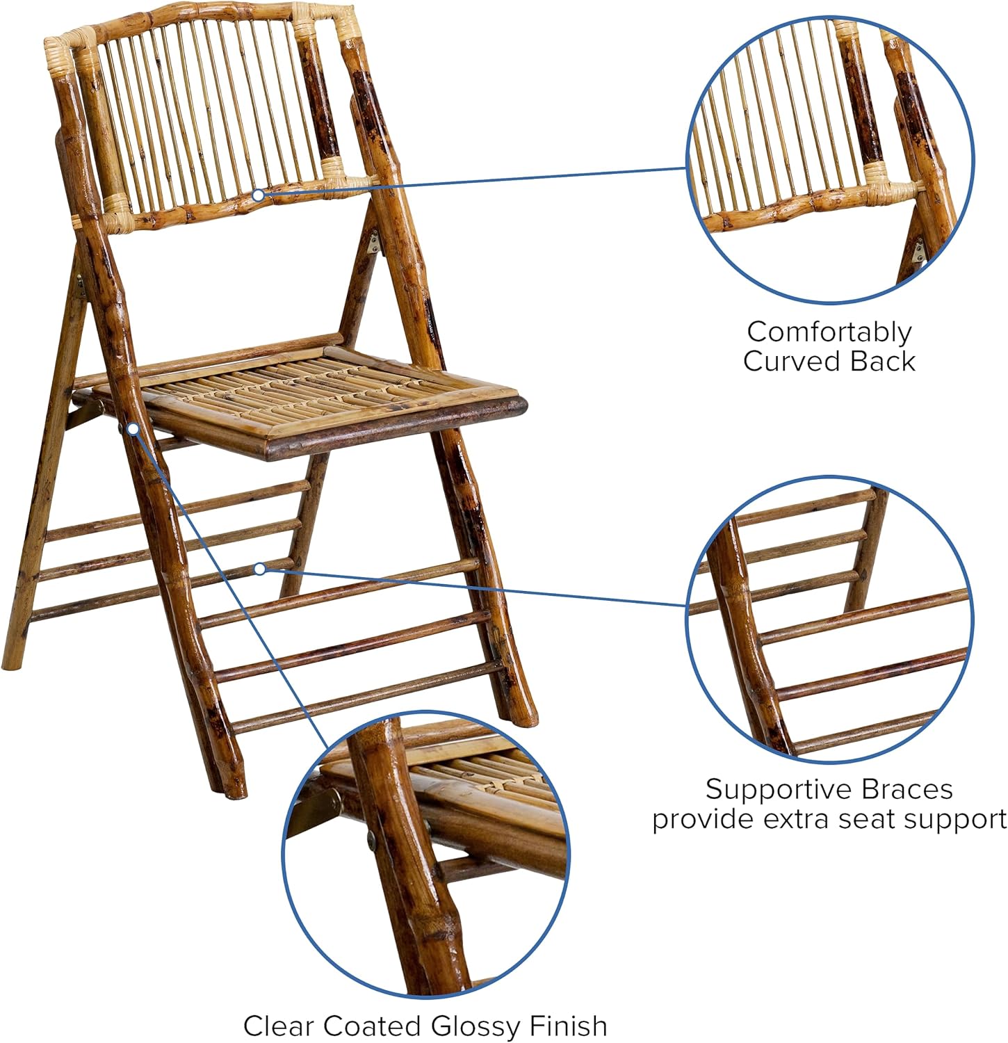 Flash Furniture Folding Bohemian Bamboo Chairs with Curved Backs, Modern Bamboo Folding Dining Chairs, 300 lb. Static Weight Capacity, Set of 4