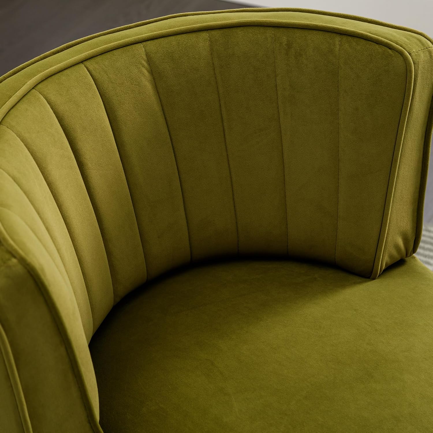 KEIKI Swivel Barrel Accent Chair, 360 Degree Rotating Upholstered Armchair with Velvet Fabric for Living Room, Office, Bedroom, Olive