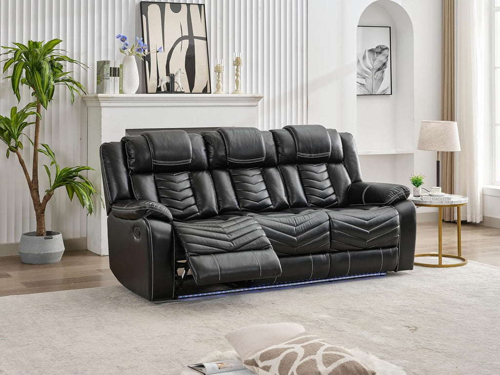 KEIKI 2-Piece Power Reclining Sofa Sets, Technical Leather Loveseat Sofa & 3 Seat Sofa, Living Room Furniture Set with Electric Recliners, Wireless Charger, Cup Holder, Storage Armrest, Black
