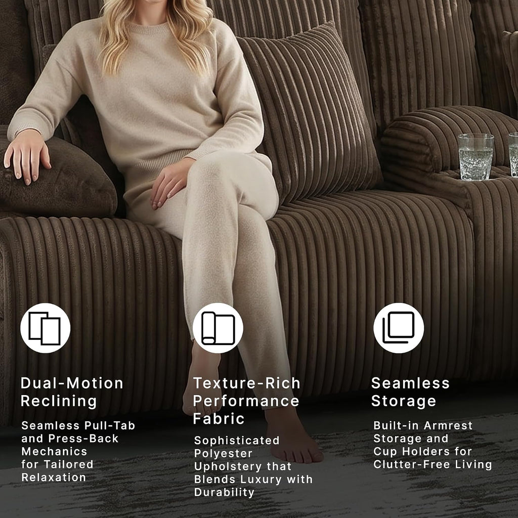 Signature Design by Ashley Top Tier Contemporary L-Shaped 3-Piece Reclining Sectional Sofa with Chaise, Console Storage and 4 Accent Pillows, Dark Brown