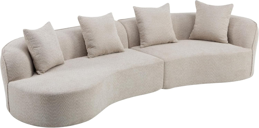 Christopher Knight Home Braebt 126' Comfy Upholstered Cloud Couch, 5-Seater Sofa Couches, Curved Modular Sectional Sofa with 4 Throw Pillows for Living Room, Study, No Assembly Required, Almond