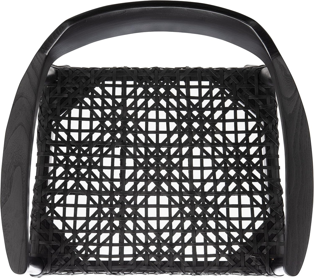 SAFAVIEH Home Collection Munro Black Sungkai Wood/Black Leather Woven Accent Chair (Fully Assembled)