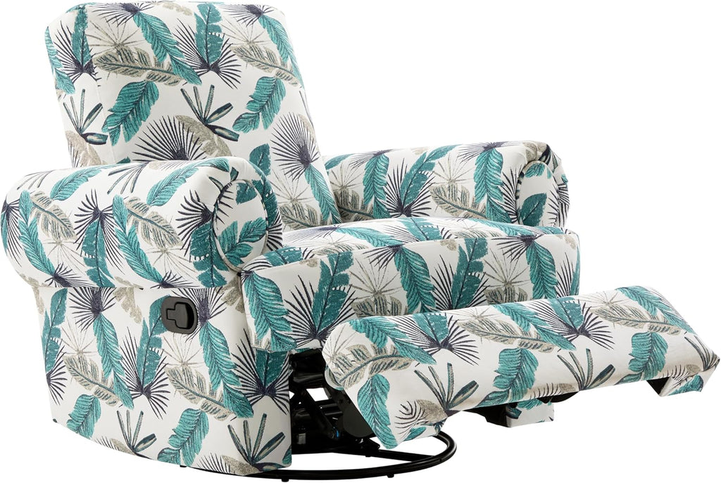 Christopher Knight Home Besty Chenille Upholstered Swivel Recliner Chair, Wooden Swivel Accent Chair with Adjustable Backrest, Super Comfort Rocker Recliner Sofa for Living Room/Bedroom, Green+White