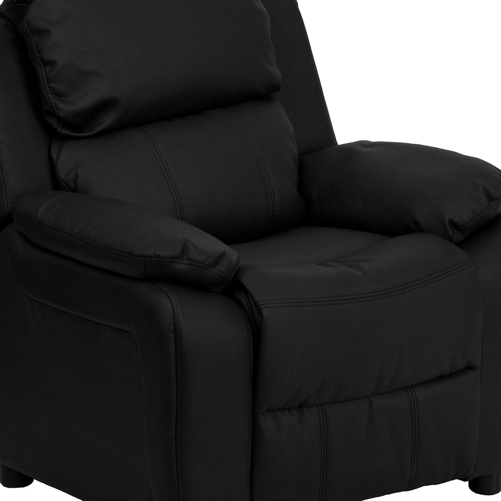 Flash Furniture Charlie LeatherSoft Kids Recliner with Flip-Up Storage Arms and Safety Recline, Contemporary Reclining Chair for Kids, Supports up to 90 lbs., Black