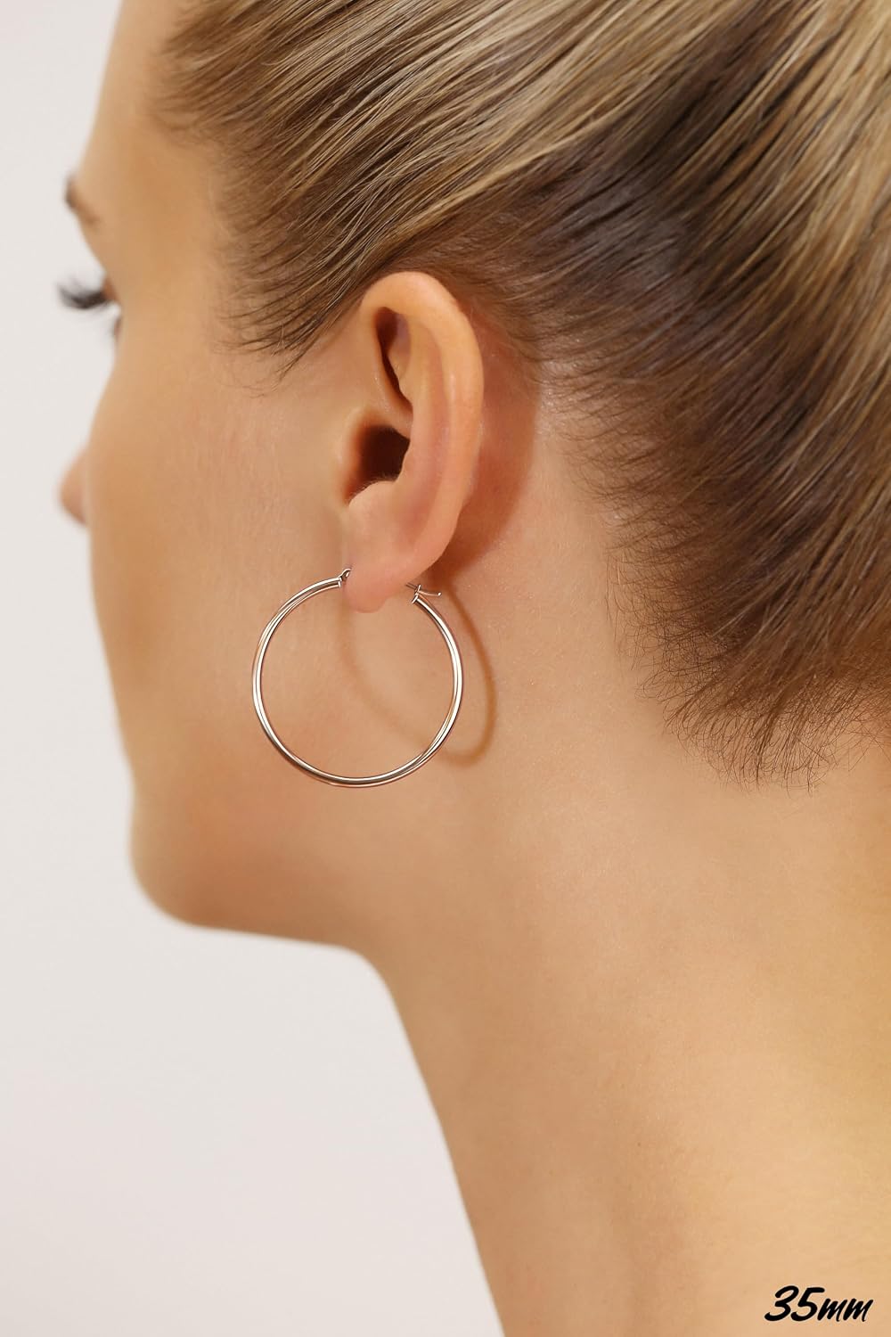 14K Rose Gold Classic Shiny Polished Round Hoop Earrings, 2mm tube