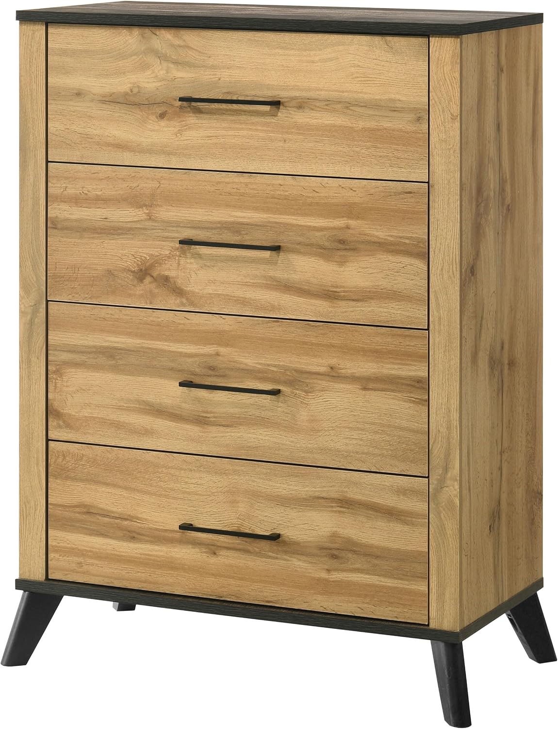 Coaster Home Furnishings - Kaywood - Wood - 4-Drawer Chest with Matte Black Handles, English Dovetail Joinery and Center Metal Glides - Mid-Century Modern - Bedroom - Natural Pine - 225005