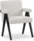 Meridian Furniture 481Cream Woodloch Collection Mid-Century Modern Boucle Fabric Upholstered Accent Chair with Rich Cream Boucle Fabric, Black Finish Solid Wood, 24.5' W x 23.5' D x 32' H, Cream