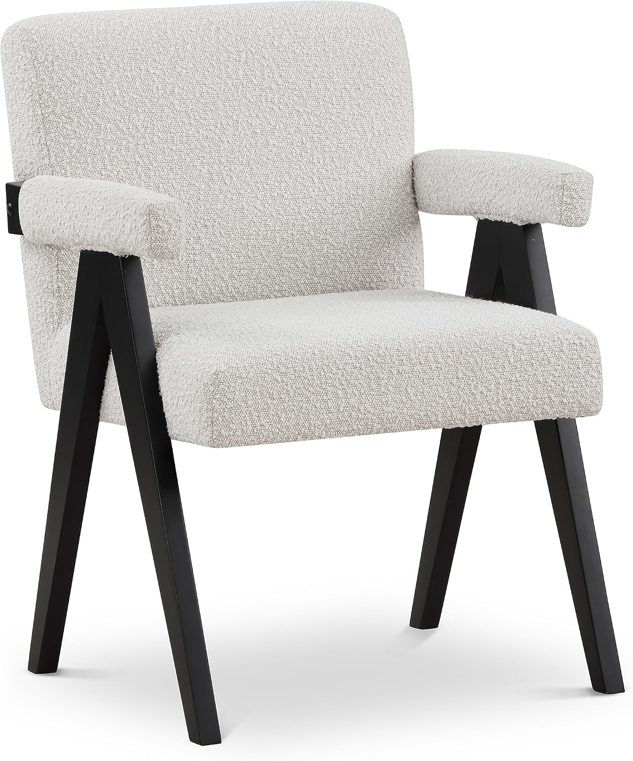 Meridian Furniture 481Cream Woodloch Collection Mid-Century Modern Boucle Fabric Upholstered Accent Chair with Rich Cream Boucle Fabric, Black Finish Solid Wood, 24.5' W x 23.5' D x 32' H, Cream