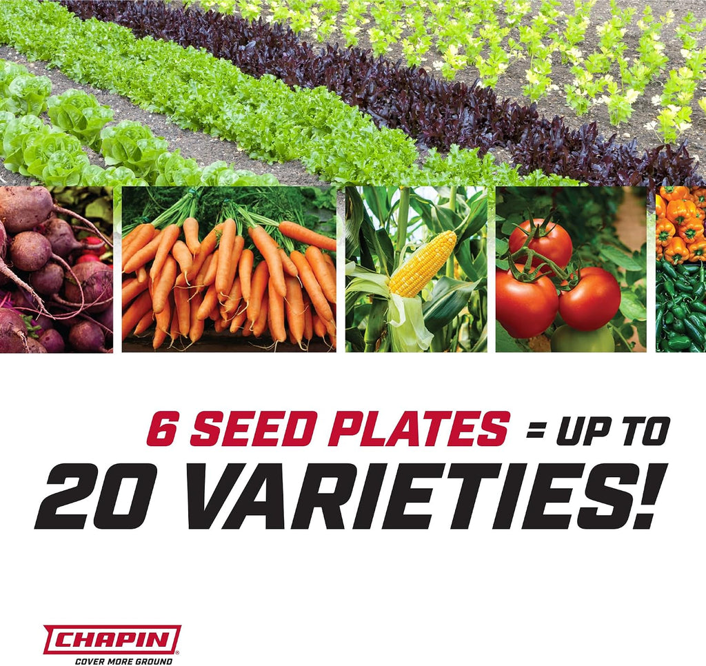 Chapin 8701B Garden Push Seeder Planter with 6 Seed Plates for up to 20 Varieties of Seeds, Zinc Plow Blade, Row Marker, Powder Coated Steel Frame, Red/Black
