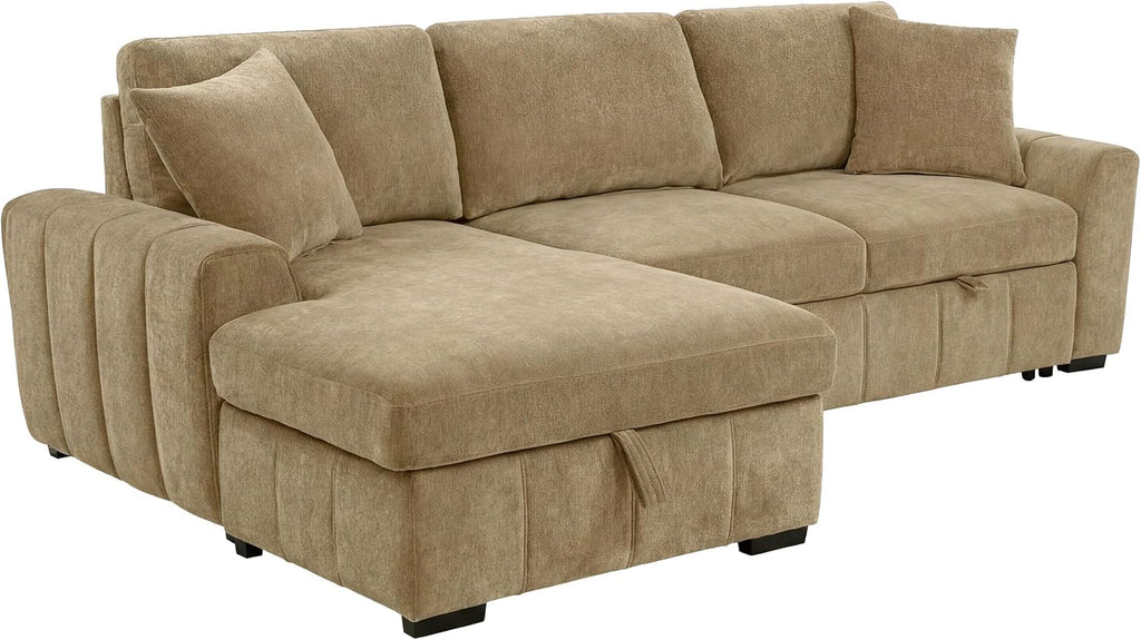 Coaster Home Furnishings - Pastrana - Wood and Fabric - Sleeper Sectional Sofa with Left-arm-Facing Chaise, and Track Arms - Living Room - Camel - 500358