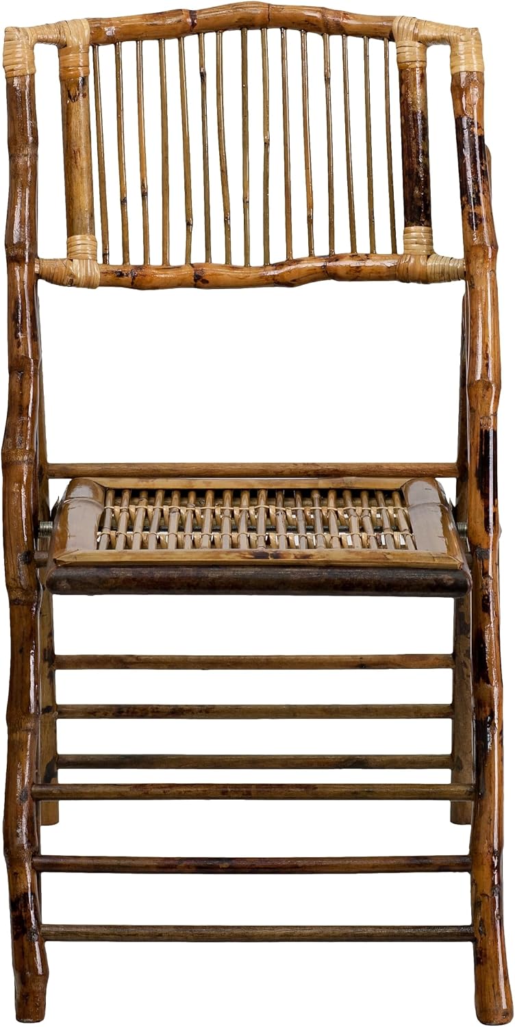 Flash Furniture Folding Bohemian Bamboo Chairs with Curved Backs, Modern Bamboo Folding Dining Chairs, 300 lb. Static Weight Capacity, Set of 4