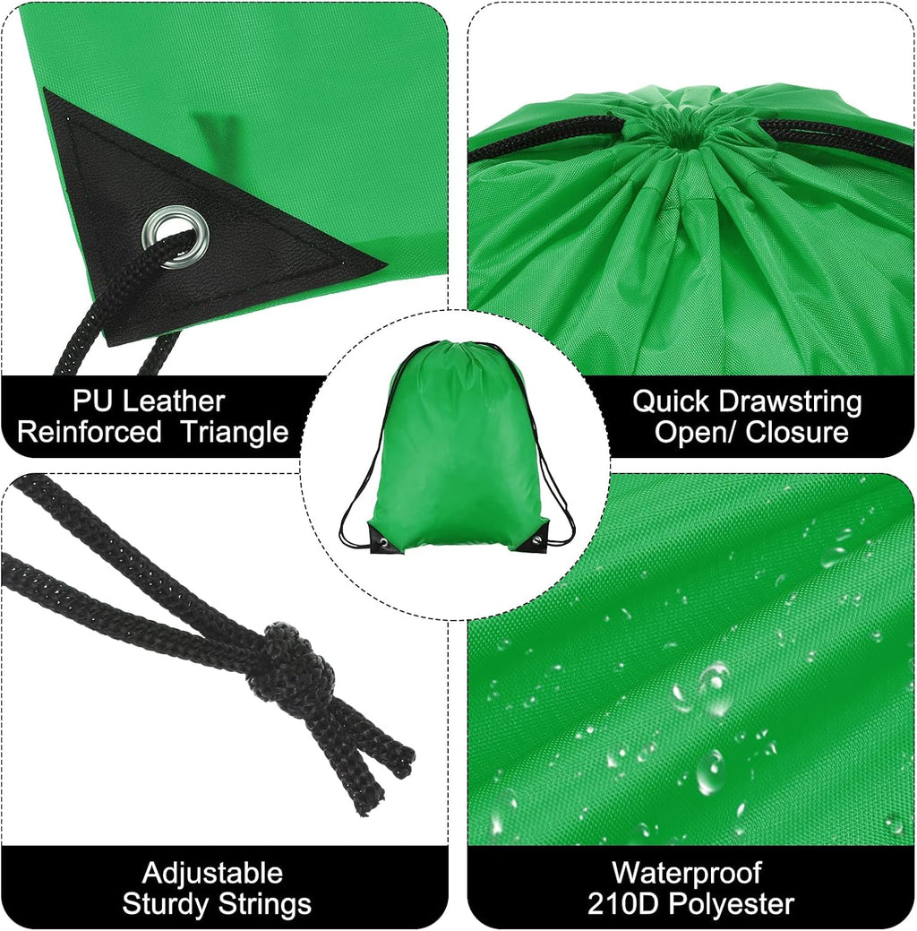 PATIKIL Drawstring Backpack Bulk 100 Pack Draw String Bags 210D Polyester Gym Cinch Sack for Women Men Gym Sport Travel Party, Green (16.5' x 13.3')