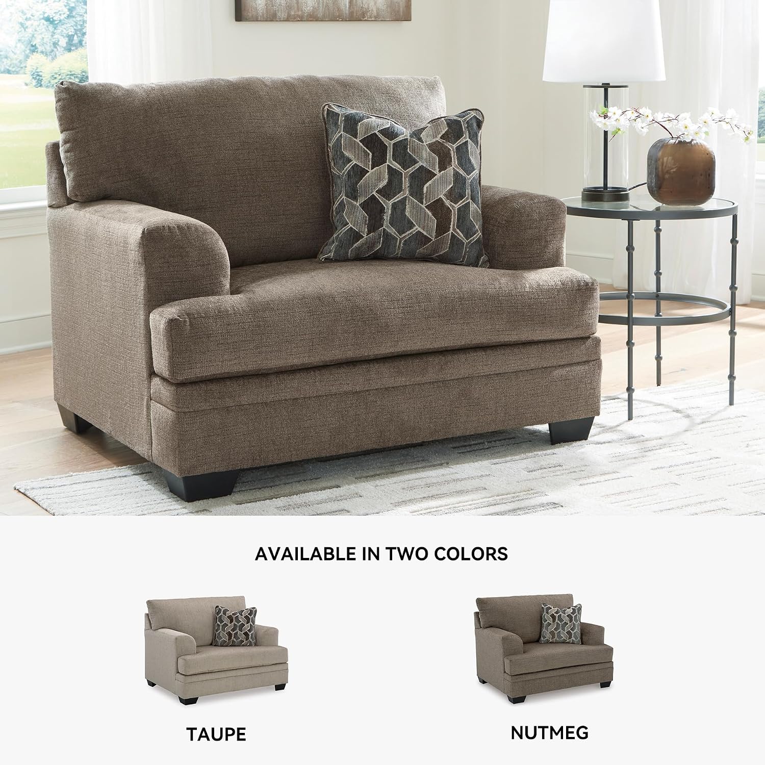 Signature Design by Ashley Stonemeade Urban Upholstered Oversized Chair with Reversible Seat Cushion, 1 Throw Pillow and Track Arms, Gray
