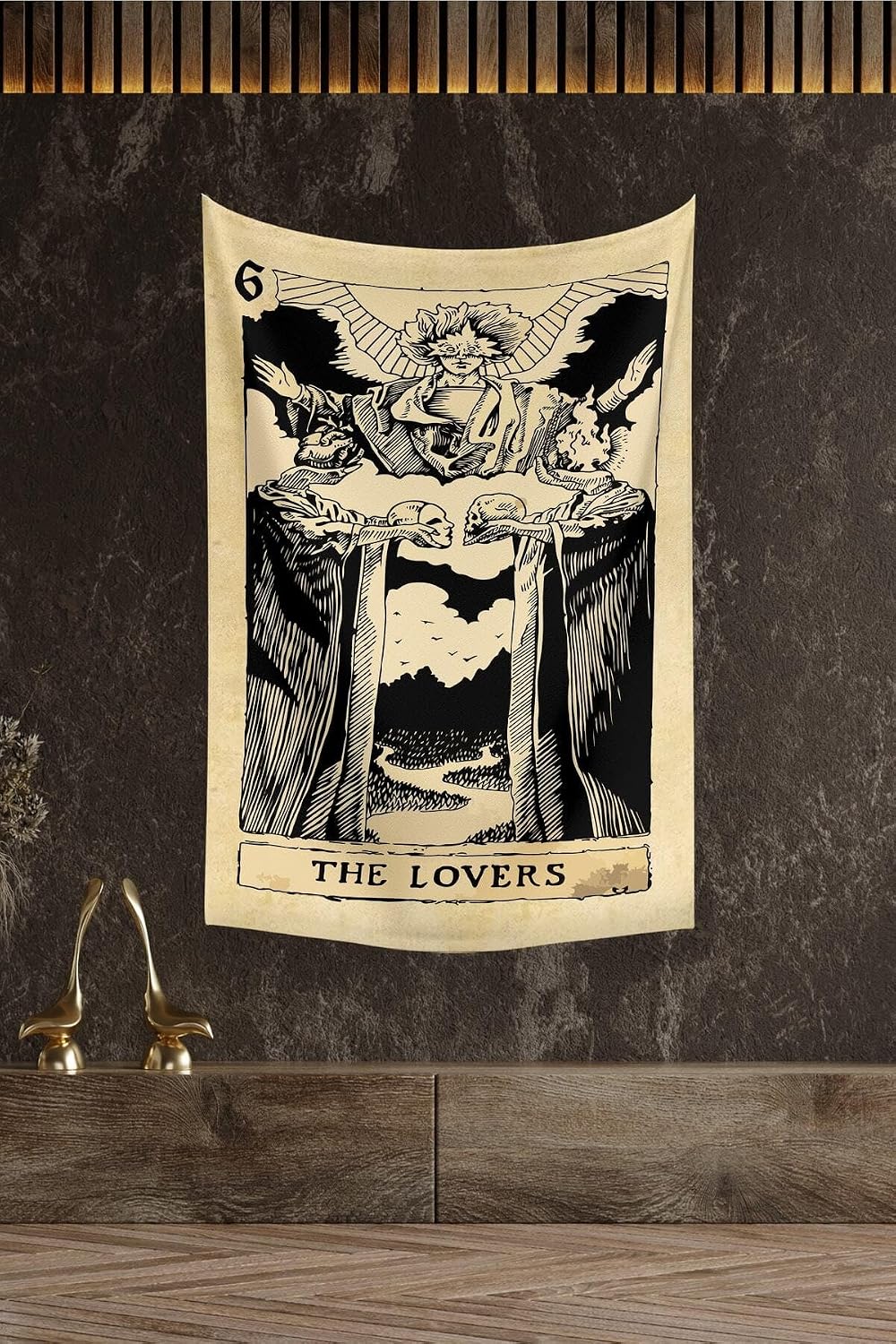 Tarot Card The Lovers Tapestry Wall Hanging 65x40cm Cotton Rectangle Famous Painting Design Home Decor Dorm Room Art - Navy Blue, 28x39 inch