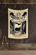 Tarot Card The Lovers Tapestry Wall Hanging 65x40cm Cotton Rectangle Famous Painting Design Home Decor Dorm Room Art - Navy Blue, 26x16 inch