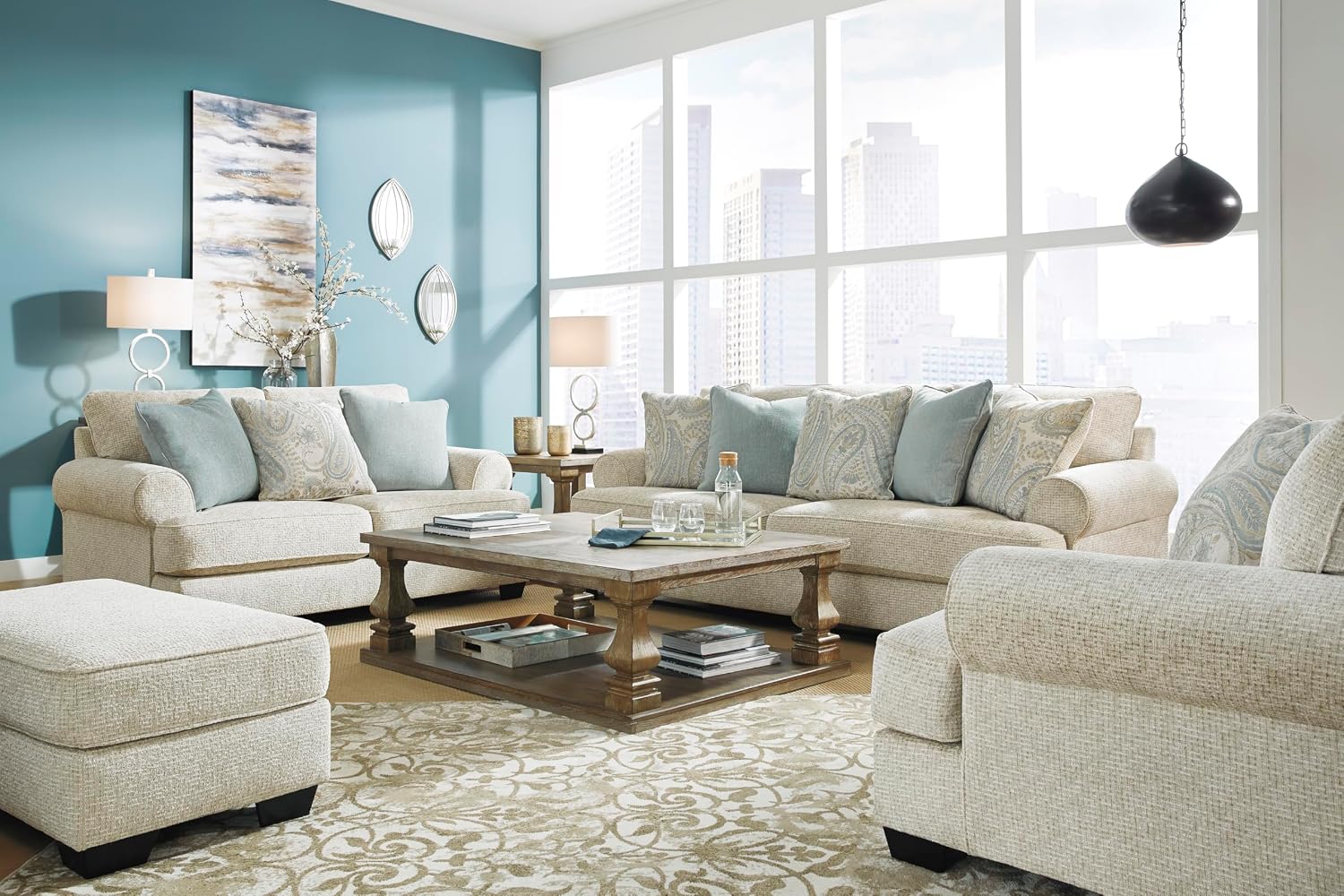 Signature Design by Ashley Monaghan Classic Upholstered Ottoman, Beige