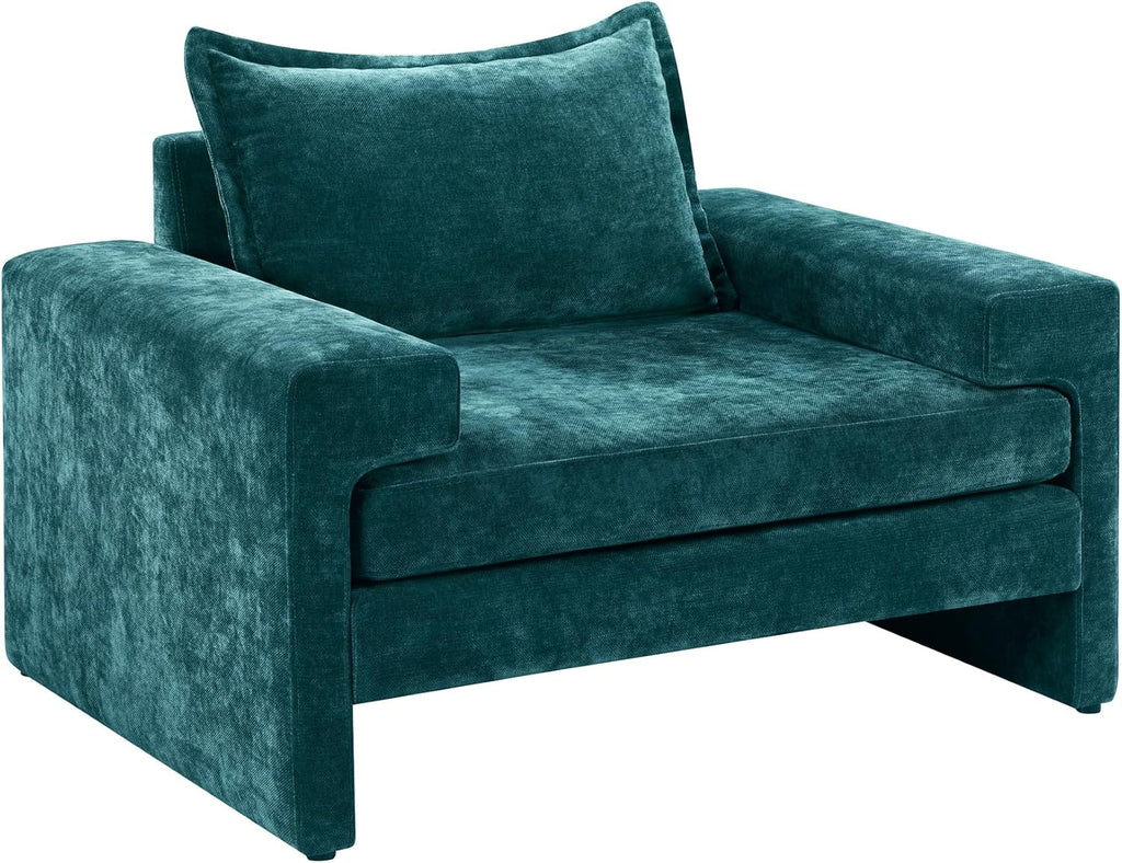 Christopher Knight Home Aylen Modern Chenille Upholstered Accent Chair with Wide Armrests, Wooden Living Room Club Chair, Bedroom Comfy Reading Chair with Back Pillow, Teal Green