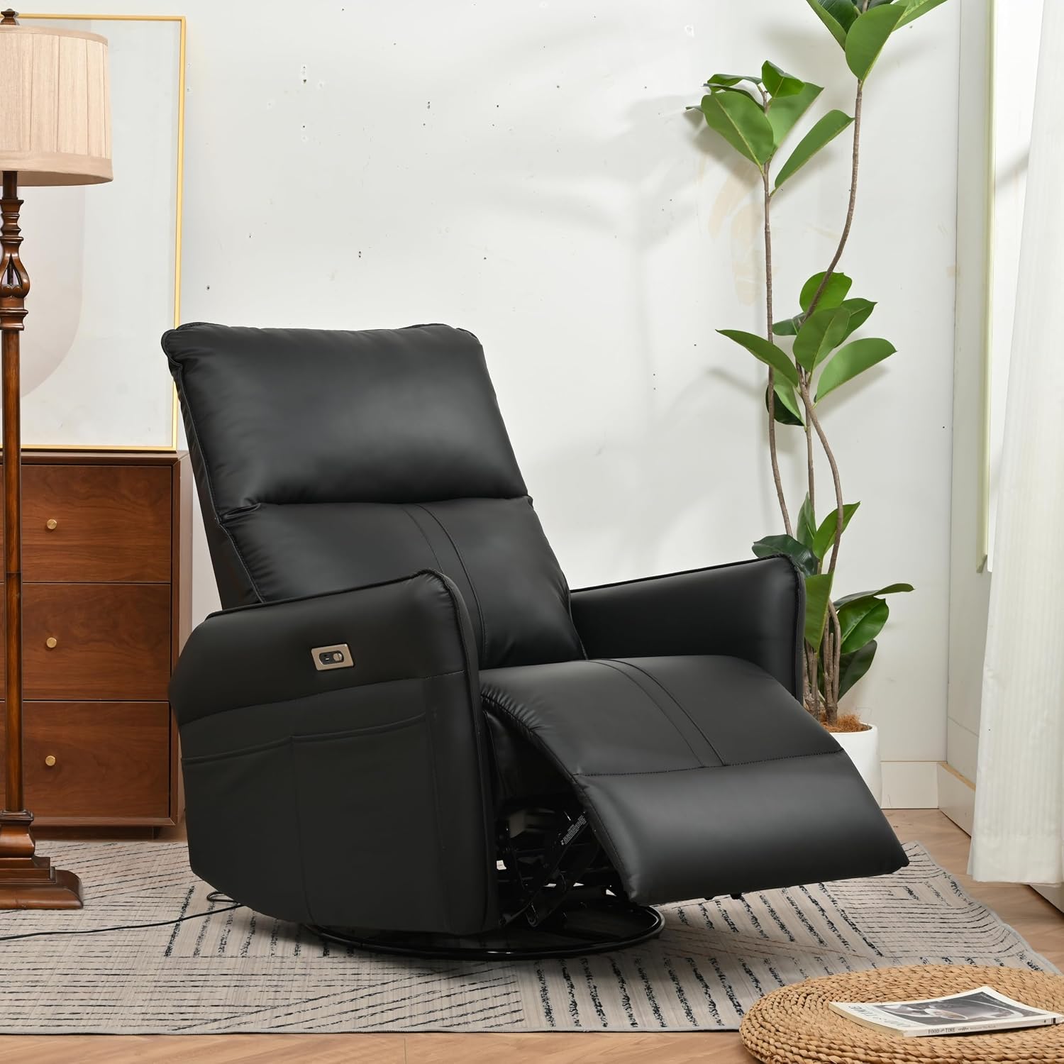 Ball & Cast Power Recliner Chair with USB and Type-c Ports,Swivel Rocker Recliner Sofa W/Padded Backrest,Infinite Position Power Lift Chair,for Living Room,Bedroom,Home Theaters,Black