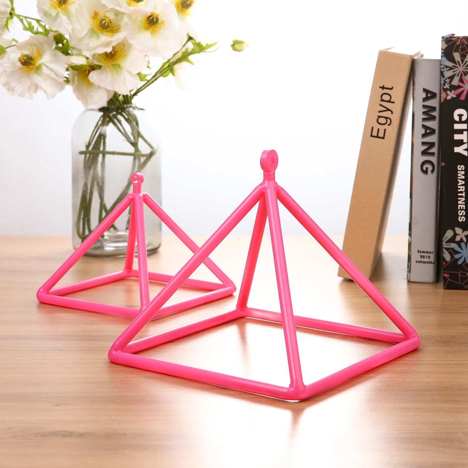 TOPFUND 10 inch Pink Crystal Singing Pyramid with Synthetic Leather Carrying Case and Quartz Suede Mallet