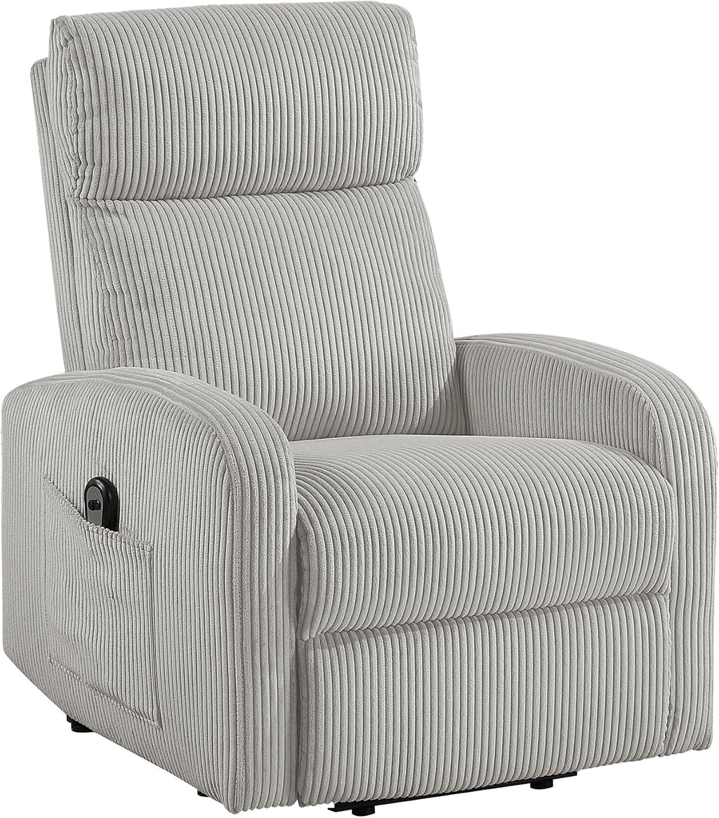 Lexicon Power Lift Recliner Chair for Elderly with Remote Control, Gentle Lift Motion, Side Pocket Armrest, Corduroy Upholstered Electric Recliner for Living Room/Bedroom, Easy Assembly, Light Gray