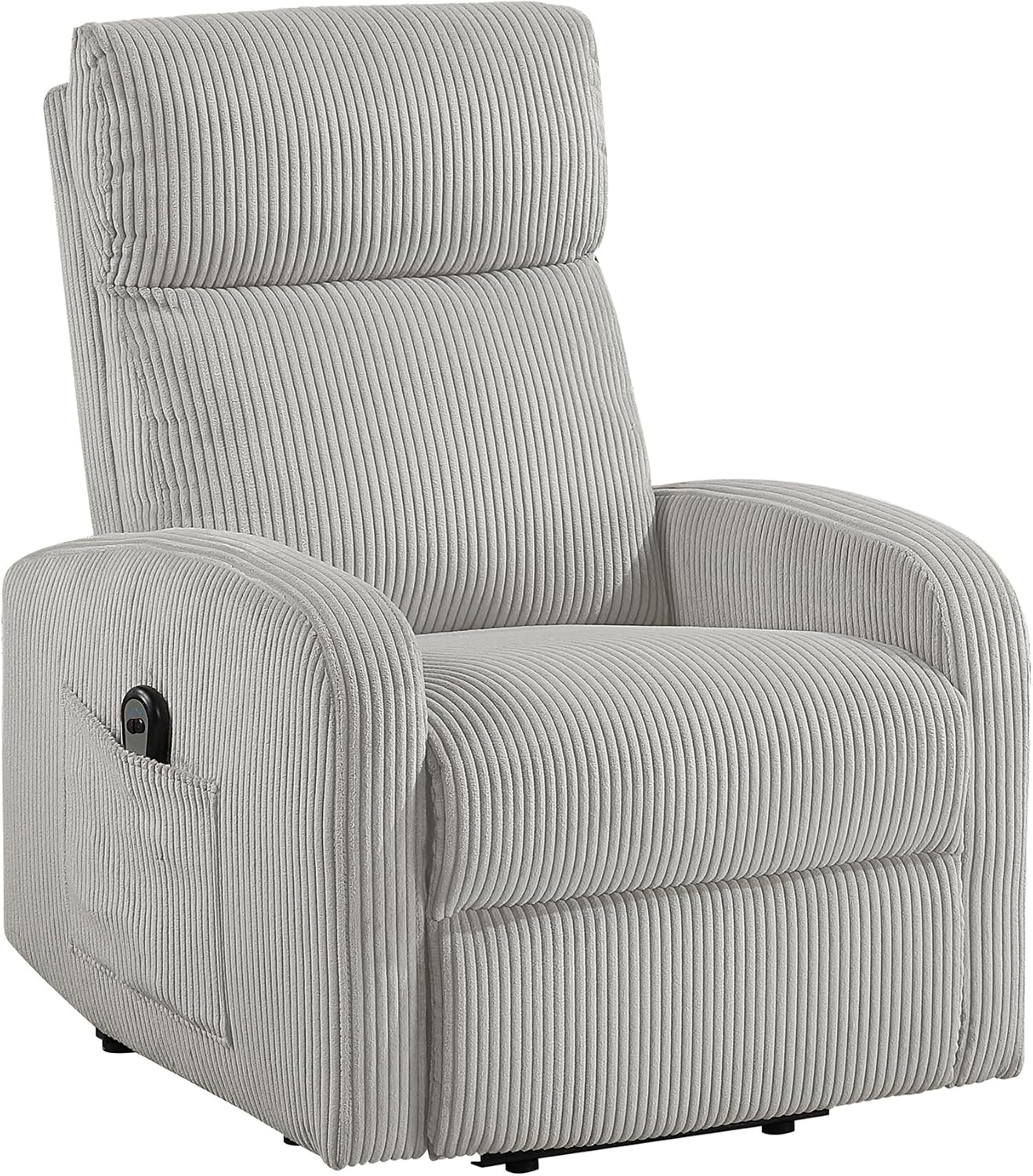 Lexicon Power Lift Recliner Chair for Elderly with Remote Control, Gentle Lift Motion, Side Pocket Armrest, Corduroy Upholstered Electric Recliner for Living Room/Bedroom, Easy Assembly, Light Gray