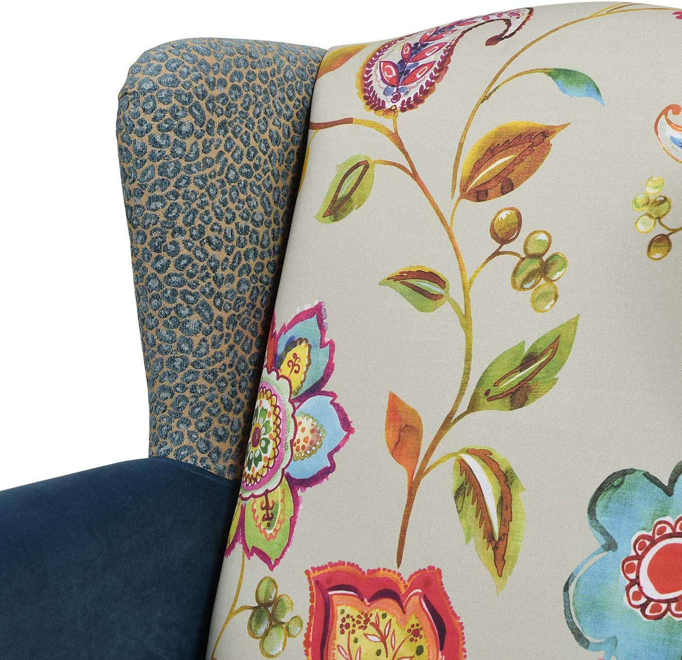 Jennifer Taylor Home Anya Eclectic Floral Patchwork Boho Chic Wingback Large Living Room Lounge Accent Arm Chair