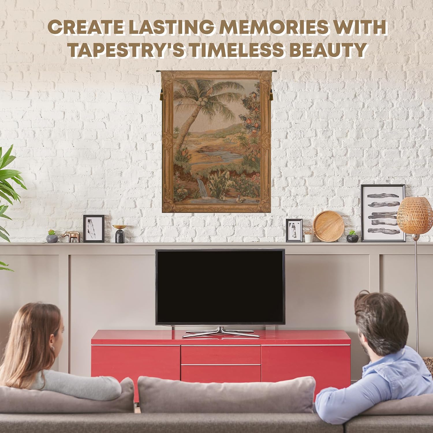 Charlotte Home Furnishings Inc. L'oasis French Tapestry Wall Hanging 58 X 44 Inch Viscose Cotton And Polyester Blend Wall Art Woven In France Perfect For Home Decor And Wall Decor