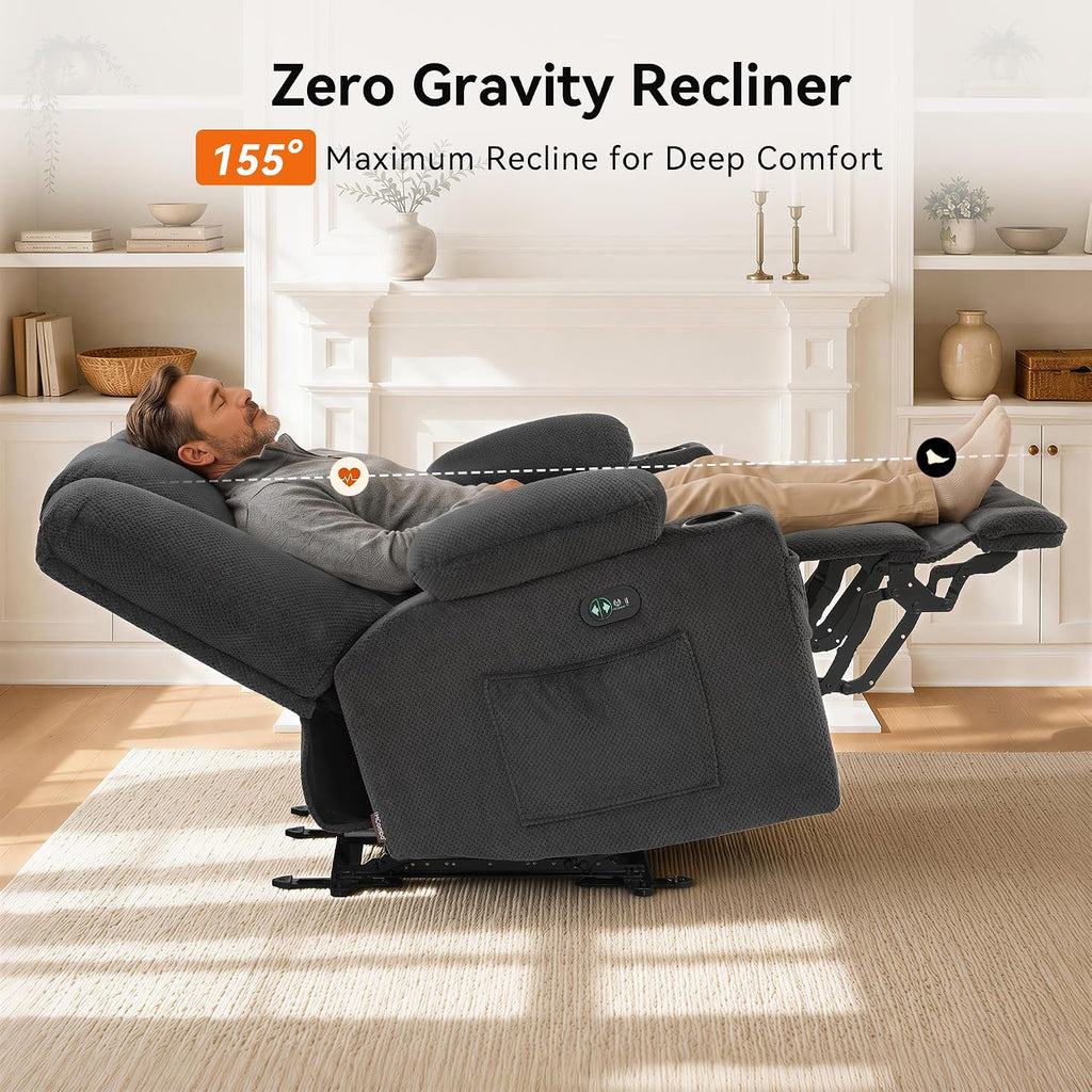 MCombo Zero Gravity Loveseat Power Reclining Sofa with Console, Heat and Vibration Massage, Recliner Couch for Living Room, Fabric 6035SET (Grey, Loveseat)