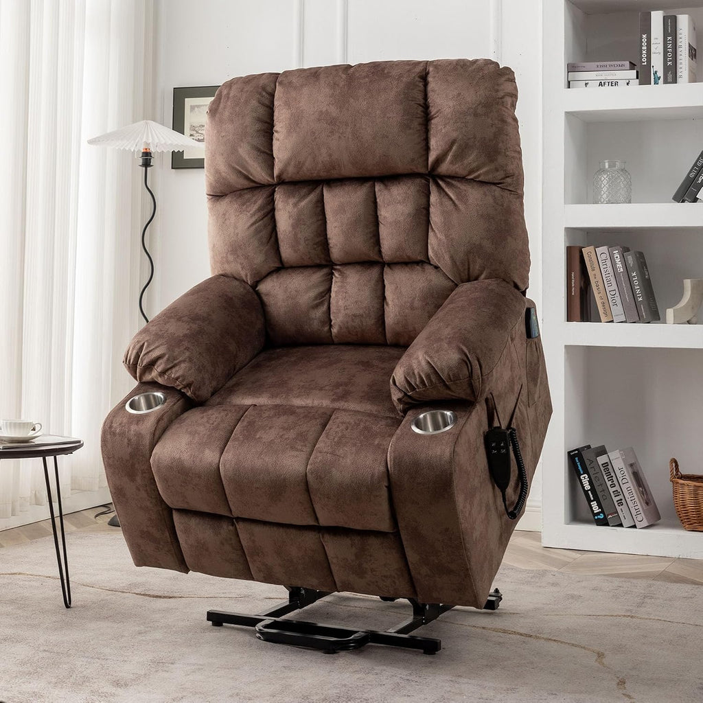 Oversized Power Recliner Chair for Big and Tall 400 LBS, 25.5' Extra Wide Electric Lift Chair with Heat and Massage, Dual Motor 180° Lay Flat Recliner Living Room Sofa, Velvet Big Lift Recliner