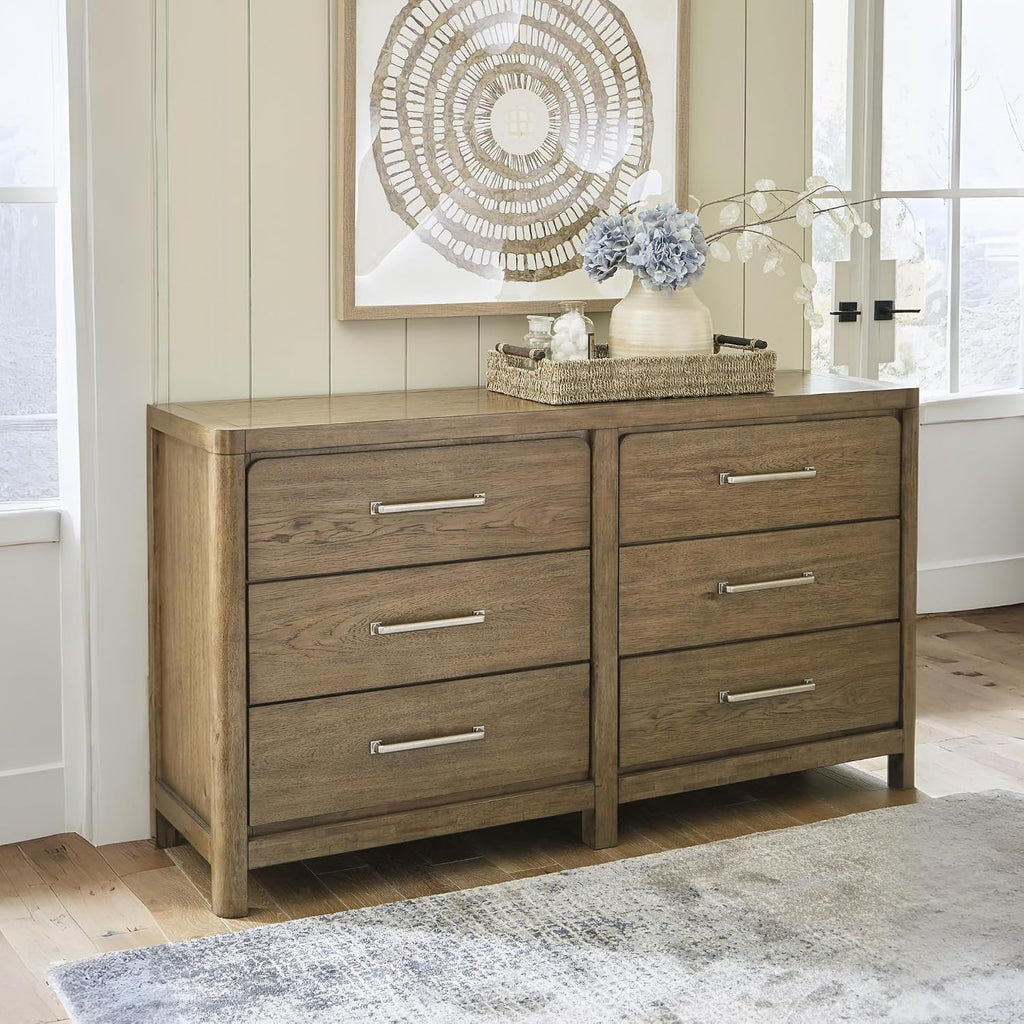 Signature Design by Ashley Cabalynn Casual 6 Drawer Dresser with Felt-lined Top Drawer for Bedroom, Light Brown