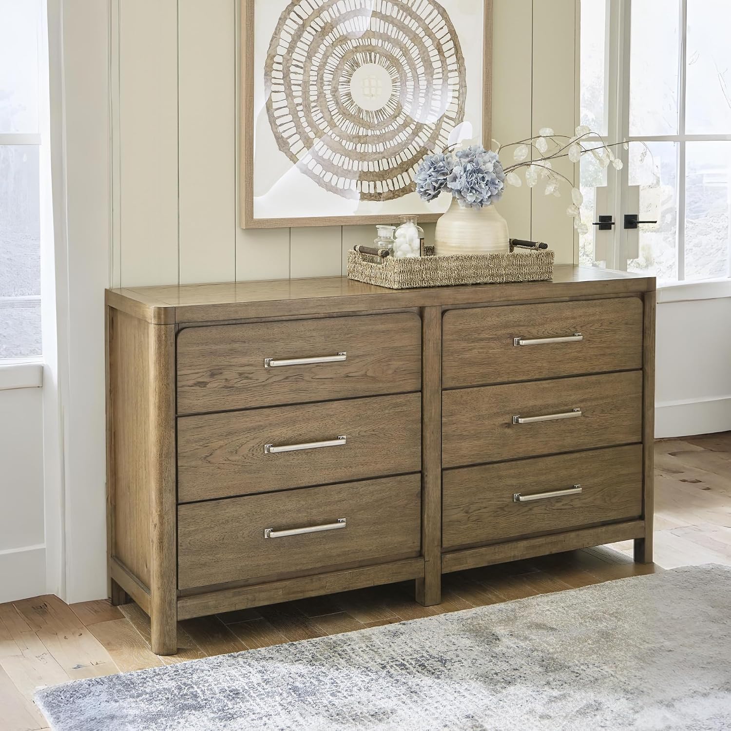 Signature Design by Ashley Cabalynn Casual 6 Drawer Dresser with Felt-lined Top Drawer for Bedroom, Light Brown