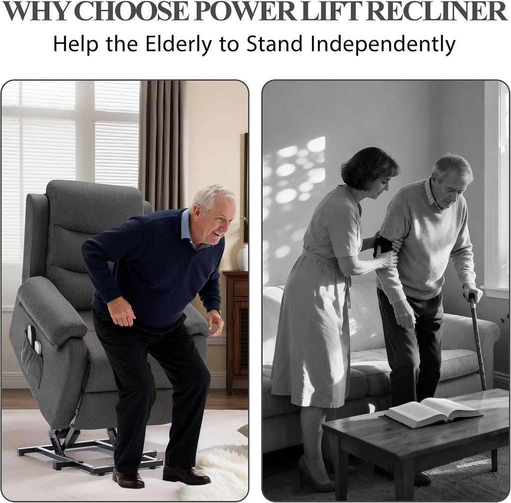 Korser Power Lift Recliner Chair for Elderly, Electric Lift Chair for Adults, Small Recliner with Side Pockets for Living Room Reading Room, Recliner Saves Your Favorite Position, Darkgrey