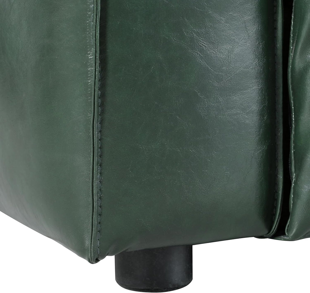 Christopher Knight Home Vevia Faux Leather Sofa, 3 Seater Couch, Upholstered Sofa, Large Lounge Chair, Birch Wood Legs Armchair, Classic Tuxedo Design Couch for Living Room Bedroom, Green