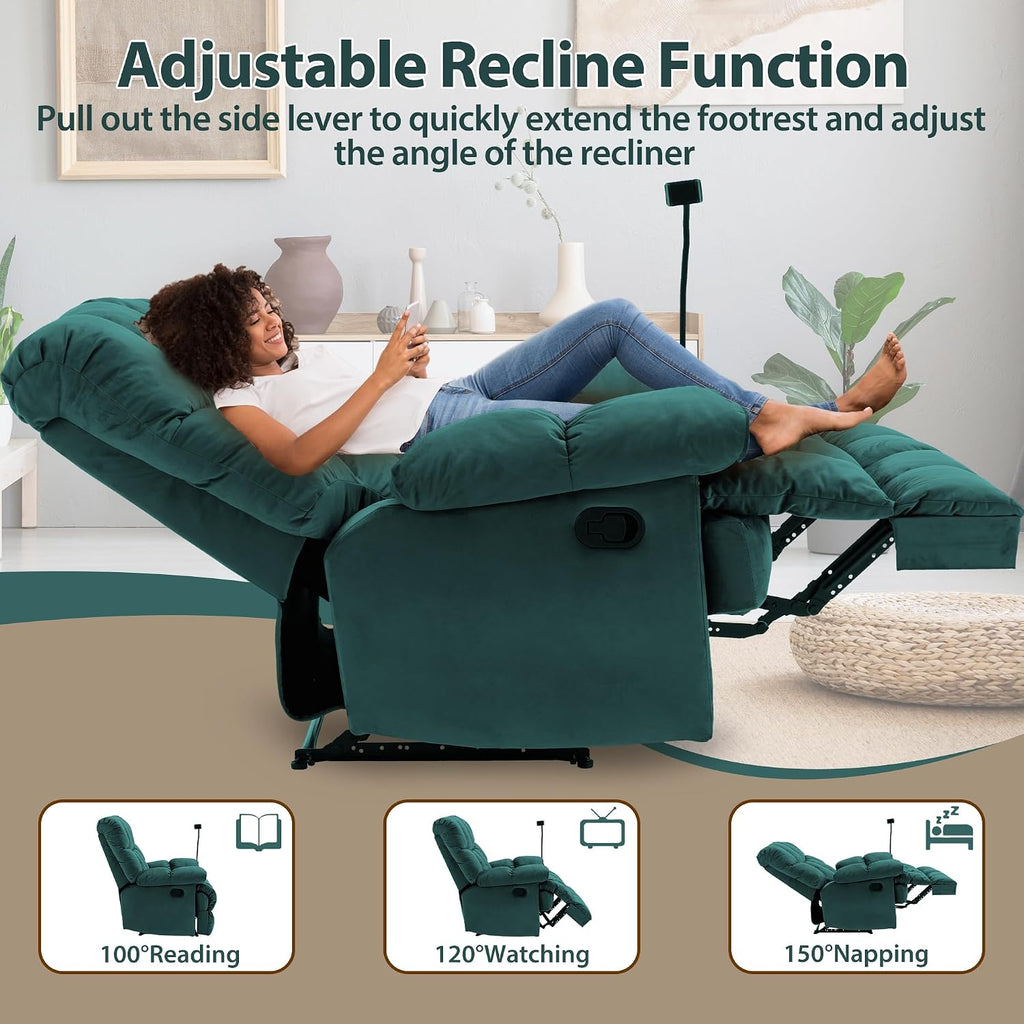 Manual Adjustable Oversized Recliner Chair with Phone Holder, Extra Large Recliner for Heavy Duty Adults 400lbs, Big Man Recliners for Living Room, Nursery, RV