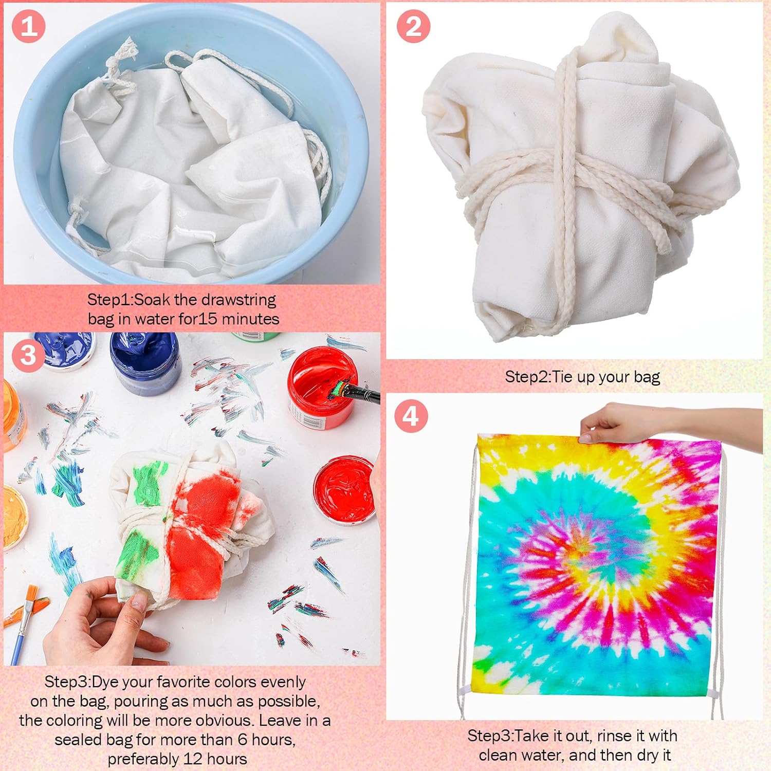 Abbylike 150 Pcs Tie Dye Cotton Drawstring Bag Bulk Sublimation Blank Backpack Canvas Drawstring Tote Bag Items to Tie Dye