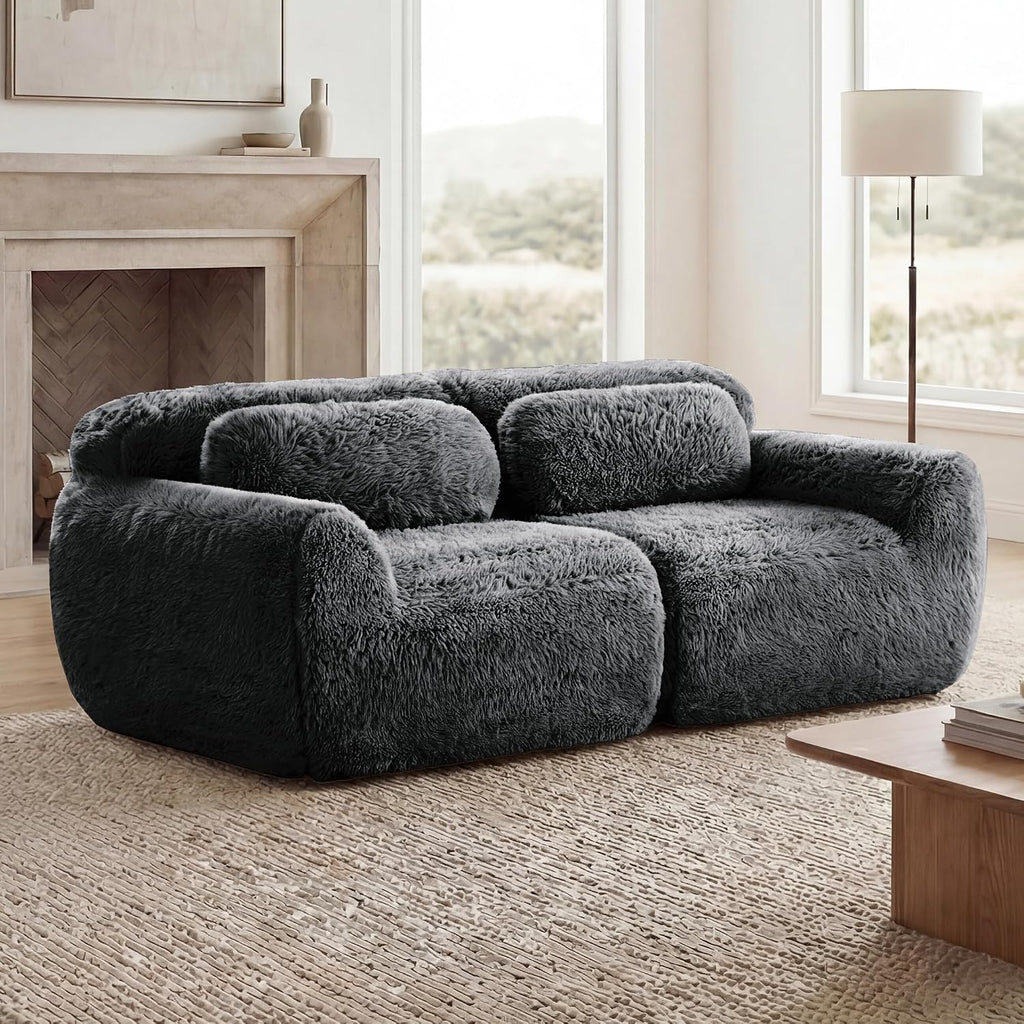 80-Inch Boneless Love Seat Couches in a Box, 2 Seat Modular Foam Cloud Sofa Floor Compressed Loveseat Couch W/Angle Armrests for Home Apartments Bedroom Living Room