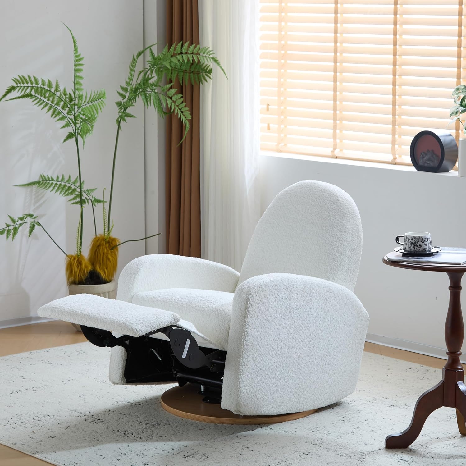 Christopher Knight Home Sidney Boucle Fabric Upholstered 360° Swivel Chair, Push-Back Recliner, Solid Wood Glider Recliner with Rotation, Living Room Lounge Chair, Adjustable Backrest, Milky White