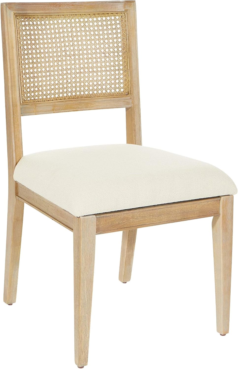 OSP Home Furnishings Alania Wood Dining Accent Chairs with Cane Back and Padded Seat, 2-Pack, Linen Fabric with Coastal Wash Frame