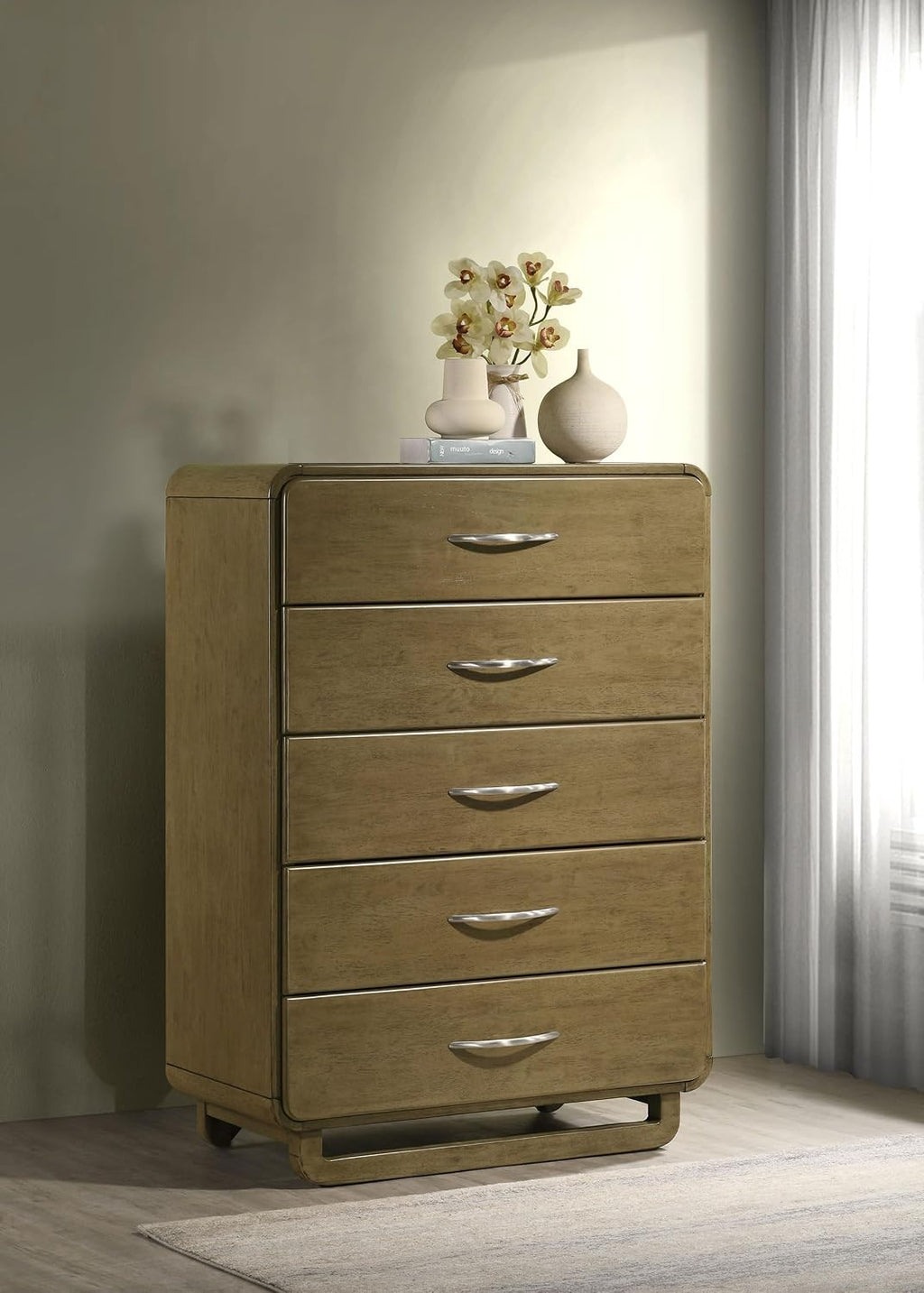 Coaster Home Furnishings - Amsbury - Wood - 5-Drawer Chest with Matte Nickel Hardware, Metal Glides and Curved Handles - Transitional - Bedroom - Nutmeg - 224275
