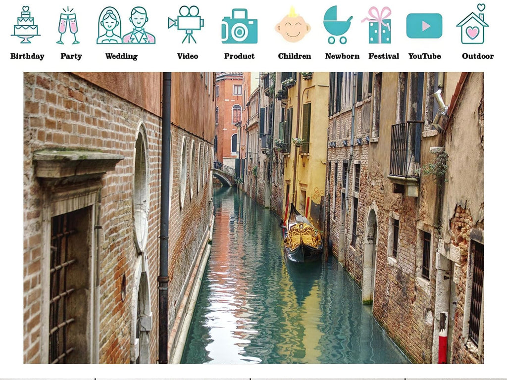20x10ft Fabric Venice Narrow Canal with Gondola and Historic Buildings Backdrop Historic Cultural Background for Travel Themed Party Decorations Home Wall Hanging Tapestry Photo Booth Props